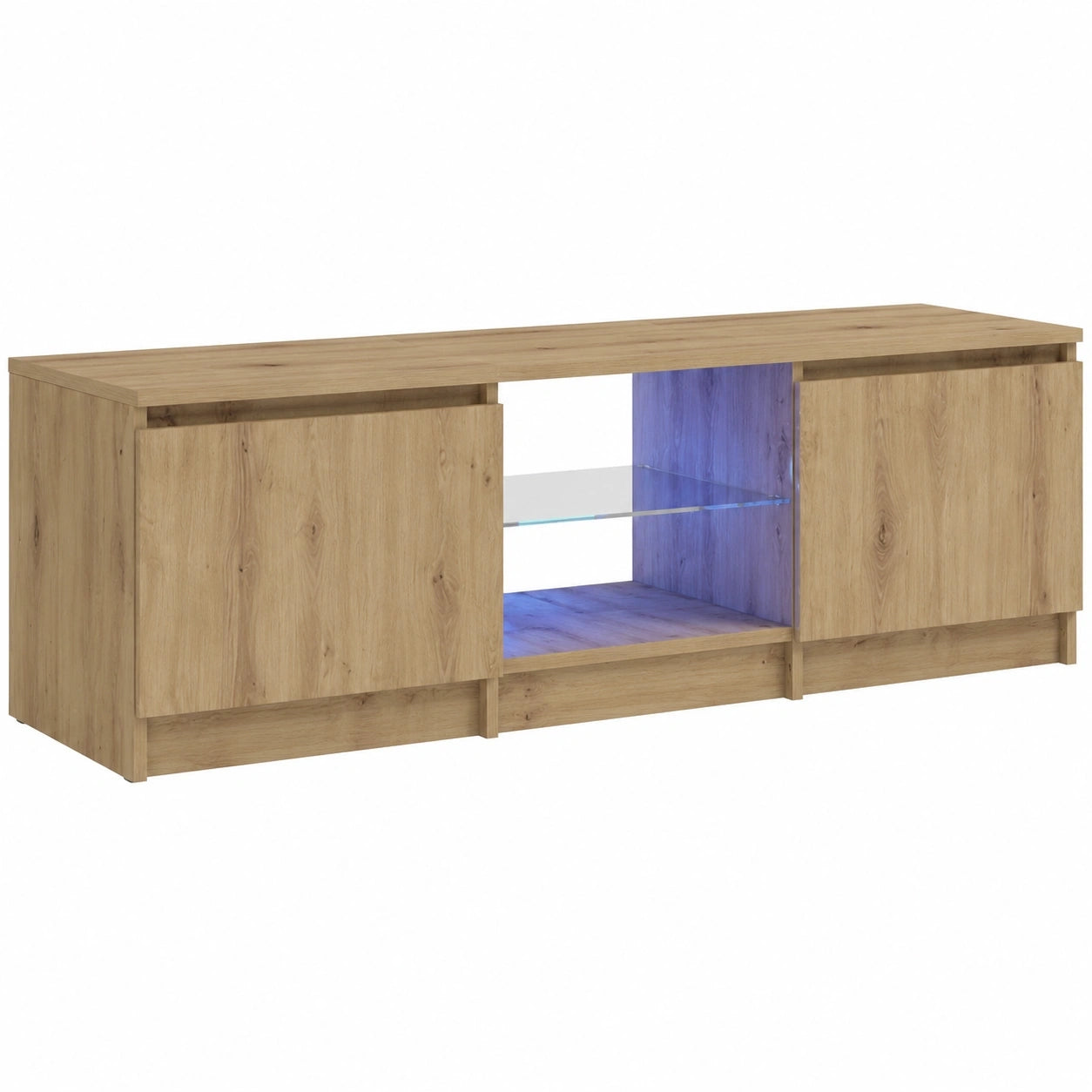 Moderner TV-Schrank mit LED-Beleuchtung aus Artisan-Eiche, 140x40x36 cm