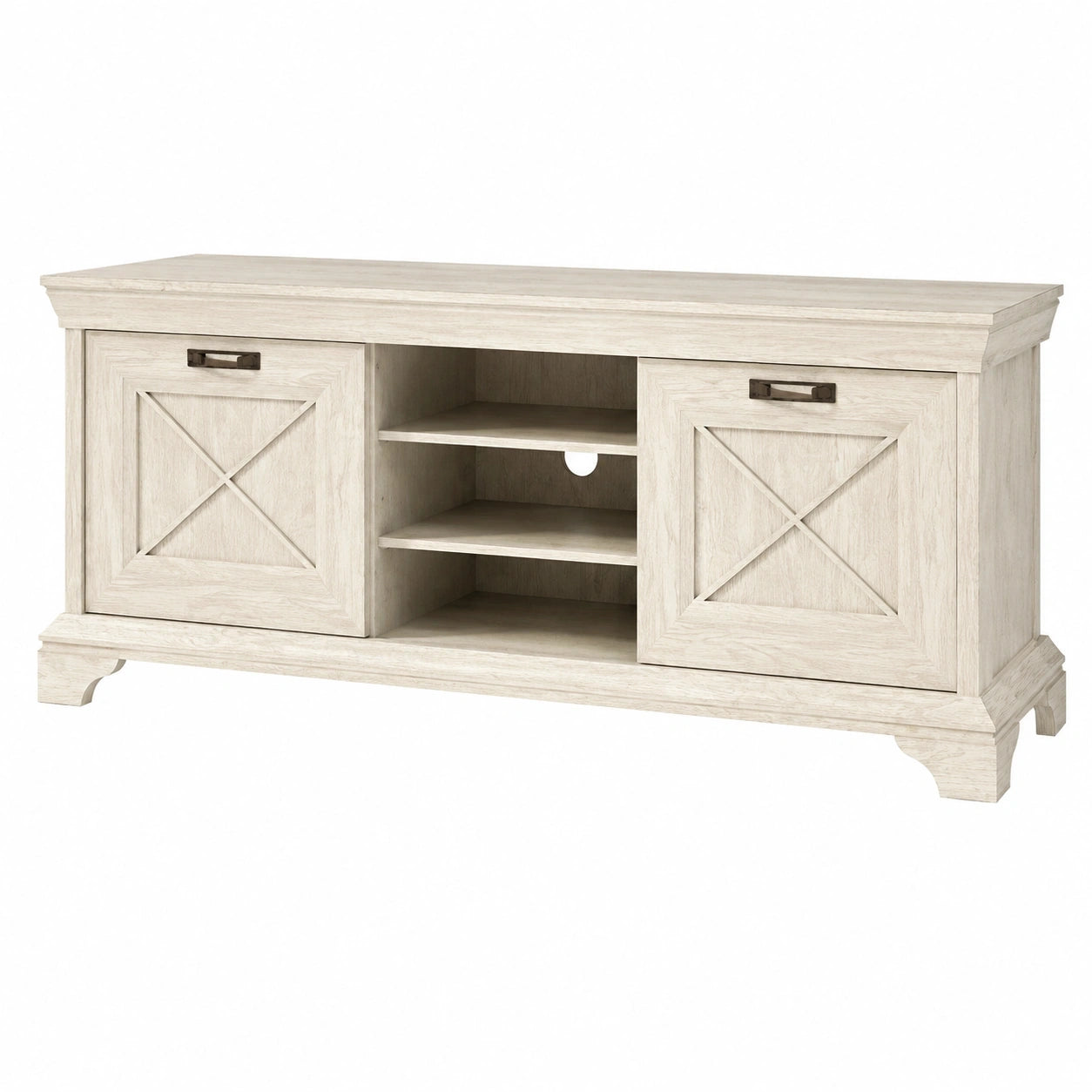 Moderner TV-Schrank mit Türen, weiße Pinie, 147,4 x 66,3 x 48,2 cm