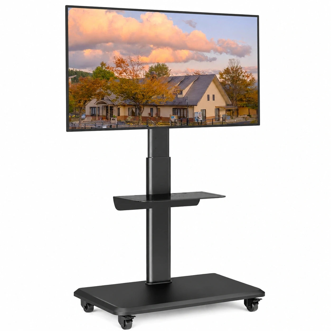 Mobiler TV-Ständer mit Rollen, höhenverstellbar für 26-70 Zoll Fernseher, schwarz, bis 40 kg, VESA 400x400 mm