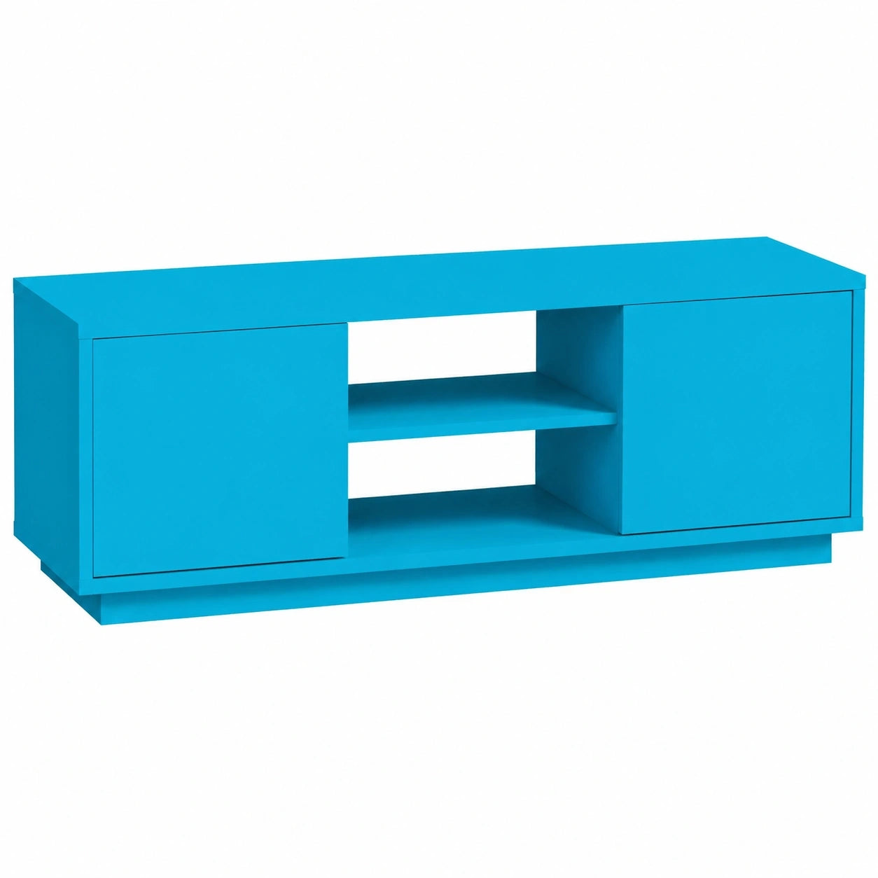 Modernes TV-Lowboard in Holzoptik mit Stauraum, Türkis-Blau