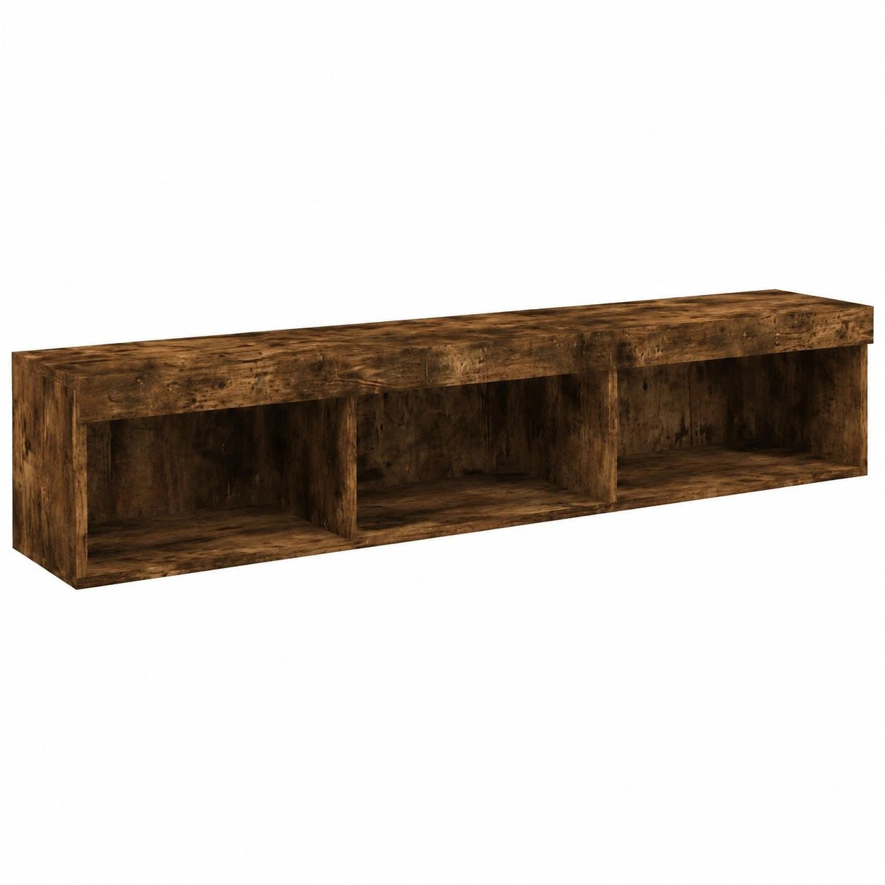Moderner TV-Schrank mit LED-Beleuchtung, Set aus 2, Viel Stauraum, Wandmontage, Eiche Rauchoptik