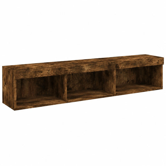 Moderner TV-Schrank mit LED-Beleuchtung, Set aus 2, Viel Stauraum, Wandmontage, Eiche Rauchoptik