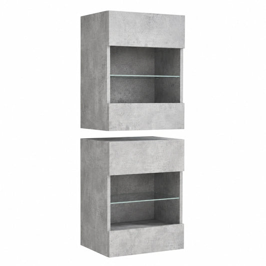 Homgoday Hängeschränke Set für Wohnzimmer, Betongrau, 40x30x60,5 cm, Moderne TV-Wohnwand, Viel Stauraum