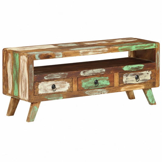 FIRBNUS Vintage TV-Schrank aus Recyceltem Holz, 110x30x40 cm, Mehrfarbig