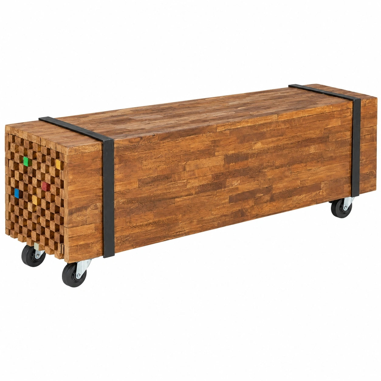 Massivholz Teak TV-Schrank im Industriestil, 110x30x32,5 cm
