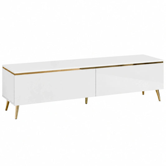 Moderner TV-Schrank Aurora in Glanz Weiß mit goldenen Beinen für Wohnzimmer - 180x40x45 cm