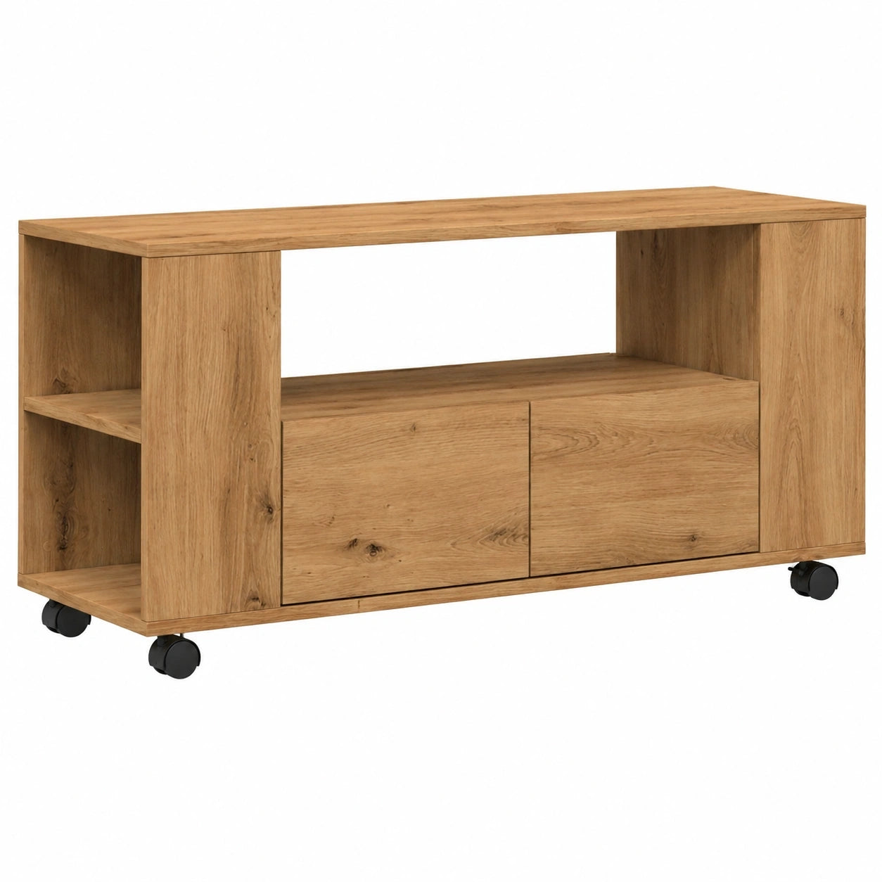 Moderner TV-Schrank mit Rollen in Artisan-Eiche, 102x34,5x43 cm, Multifunktionales Lowboard