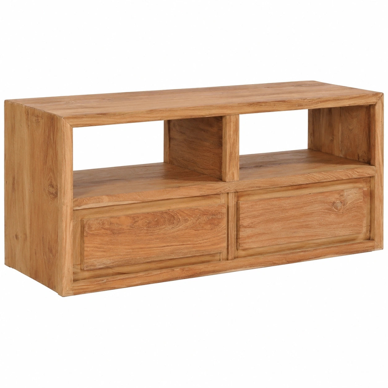 Massivholz TV-Schrank aus Teak mit Schubladen und Fächern, 90x30x40 cm