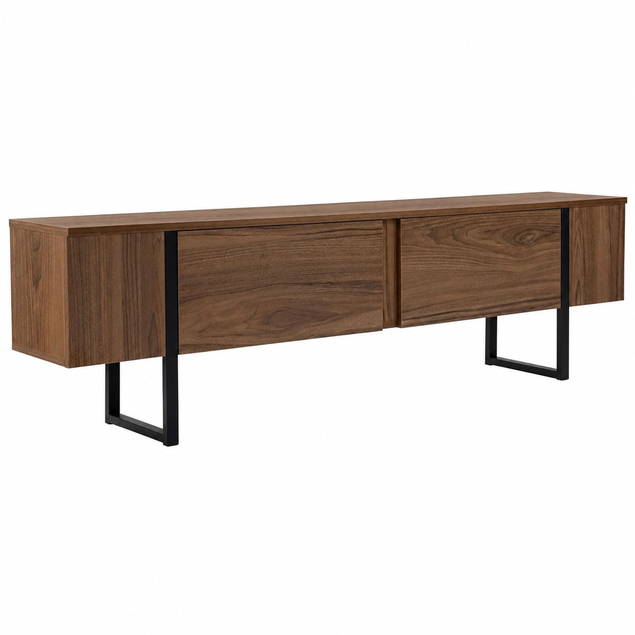 Hanah Home TV-Schrank im modernen Design, Walnuss & Schwarz, 180 x 50 x 29,5 cm, 18 mm melaminbeschichtetes Spanplattenmaterial