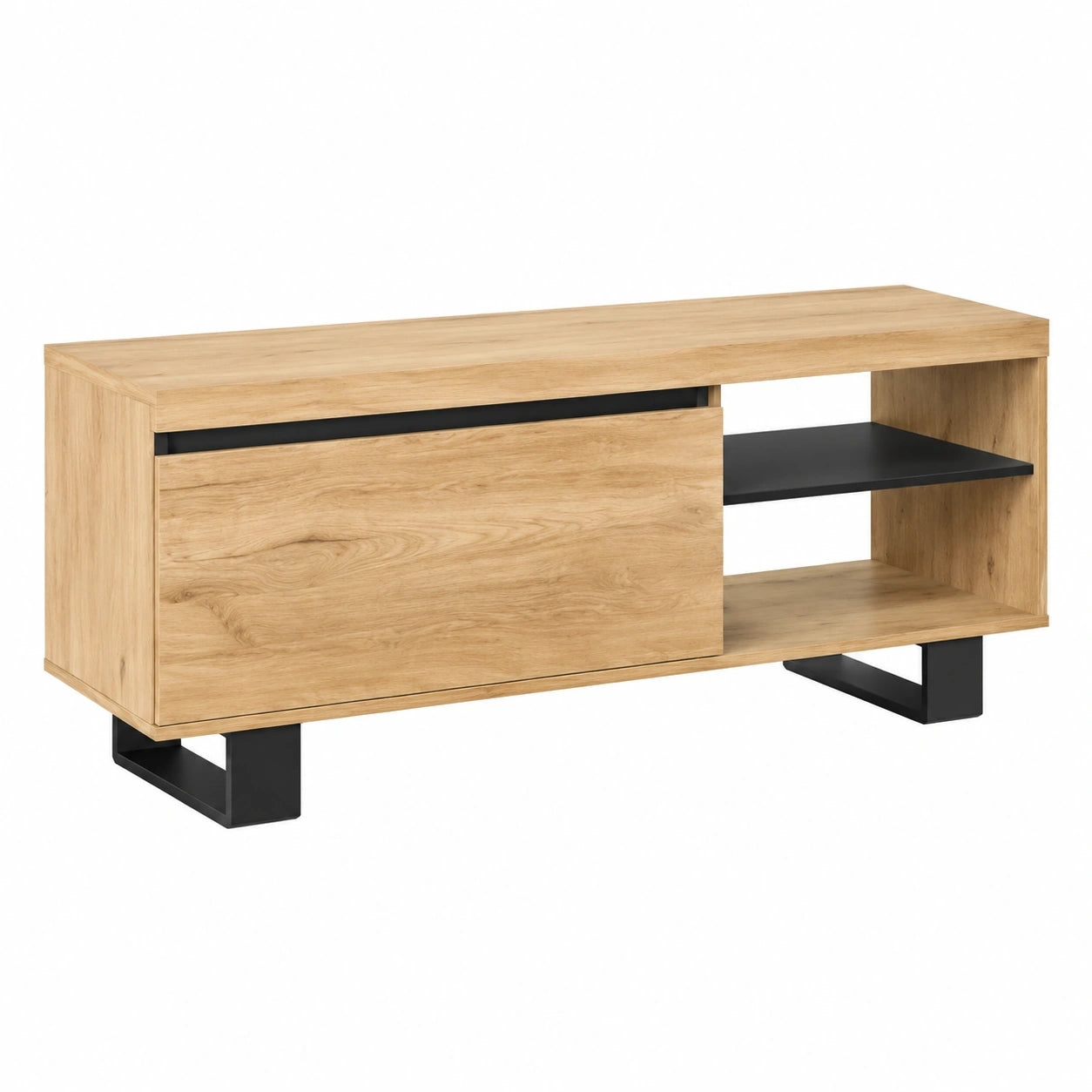 Skraut Home TV-Schrank in Eiche/Schwarz mit 1 Tür und 2 Fächern, 120 x 40 x 53 cm