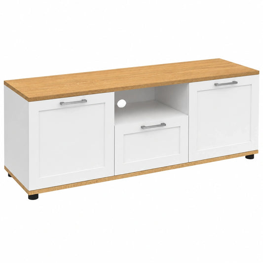 Moderner TV-Schrank VITO 110 cm mit Schublade und Ablage in Weiß und Holzoptik